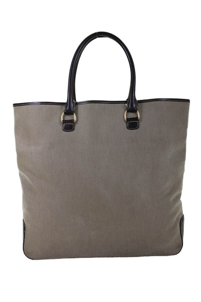 J Crew Womens Beige Canvas Vegan Leather Trim Large Tote Bag Handbag