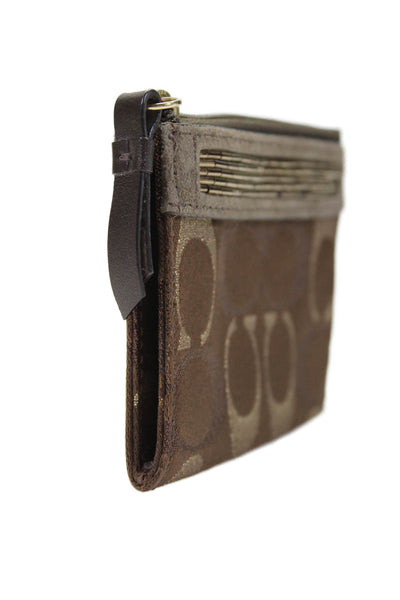 Coach Womens Monogram Metallic Print Textured Zipped Keychain Coin Wallet Brown