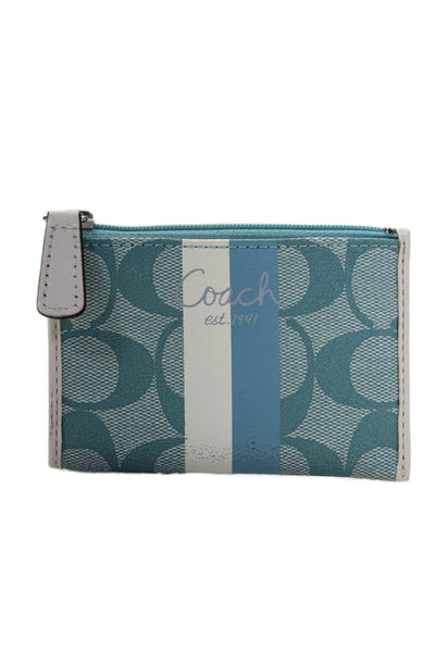 Coach Womens Leather Monogram Print Colorblock Keychain Coin Wallet Blue