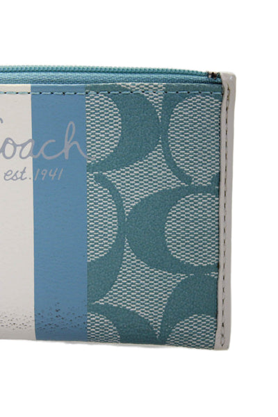 Coach Womens Leather Monogram Print Colorblock Keychain Coin Wallet Blue