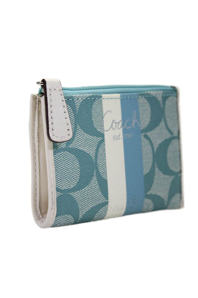 Coach Womens Leather Monogram Print Colorblock Keychain Coin Wallet Blue