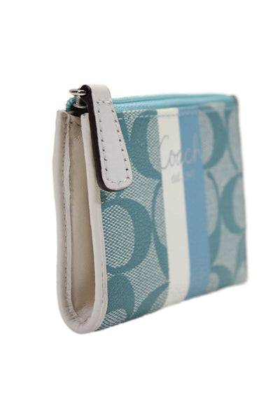 Coach Womens Leather Monogram Print Colorblock Keychain Coin Wallet Blue