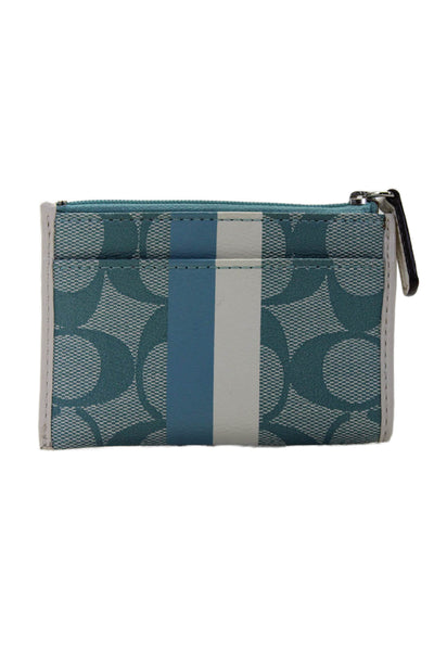 Coach Womens Leather Monogram Print Colorblock Keychain Coin Wallet Blue