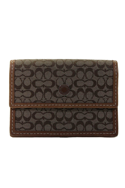 Coach Womens Monogram Print Textured Flapped Snapped Buttoned Coin Wallet Brown