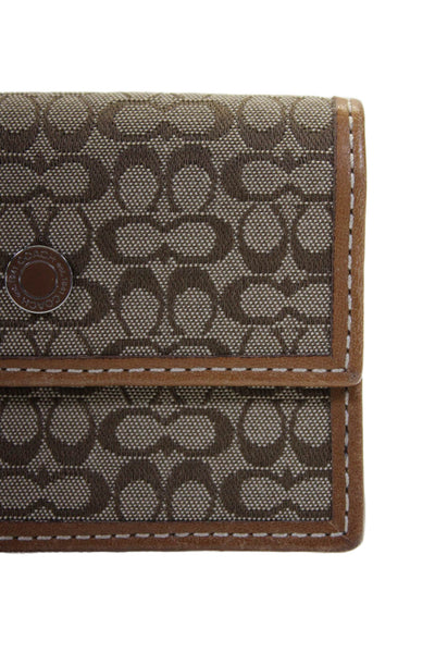 Coach Womens Monogram Print Textured Flapped Snapped Buttoned Coin Wallet Brown