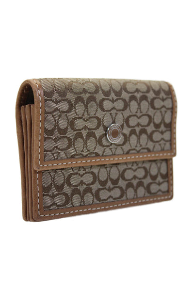 Coach Womens Monogram Print Textured Flapped Snapped Buttoned Coin Wallet Brown