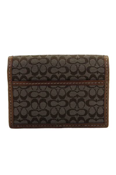 Coach Womens Monogram Print Textured Flapped Snapped Buttoned Coin Wallet Brown