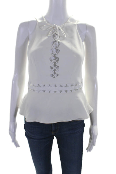 Jonathan Simkhai Women's Spaghetti Straps Lace Up Ruffle Blouse White Size 2