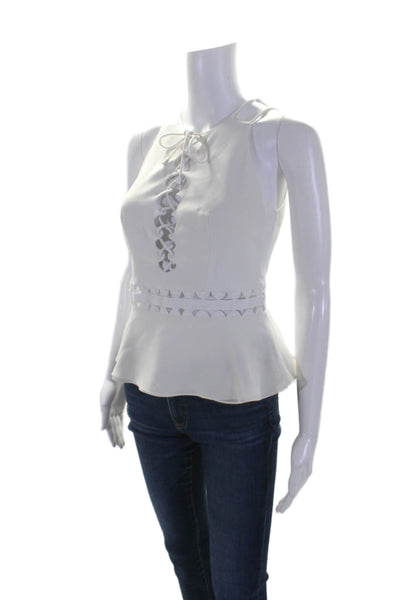 Jonathan Simkhai Women's Spaghetti Straps Lace Up Ruffle Blouse White Size 2