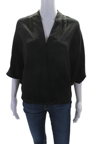 Ramy Brook Women's V-Neck Dolman Sleeves Cinch Waist Blouse Black Size S