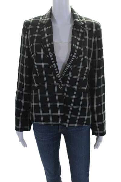 Tahari Womens Single Breasted Lined Plaid Blazer Jacket Black Size S