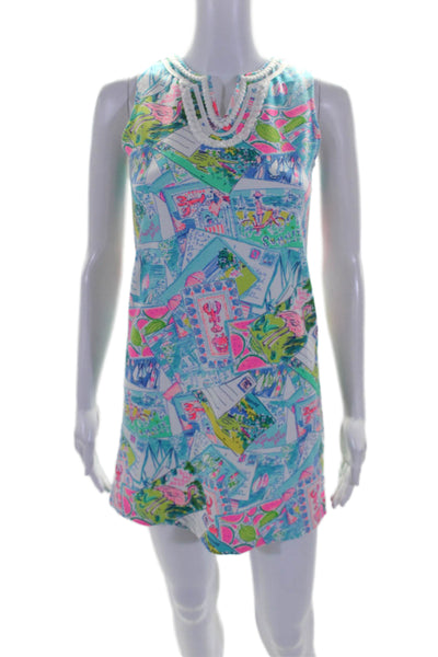 Lilly Pulitzer Girls Sleeveless Abstract Print V Neck Dress Multicolor 12