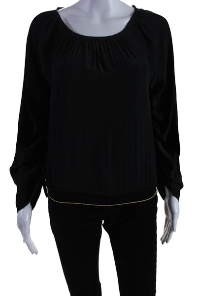 Ramy Brook Women's Round Neck Long Sleeves Blouse Black Size XS