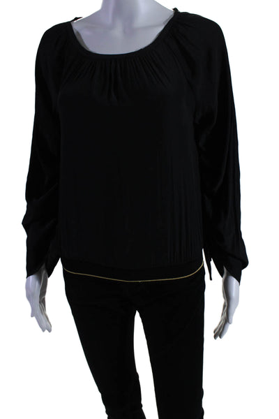 Ramy Brook Women's Round Neck Long Sleeves Blouse Black Size XS