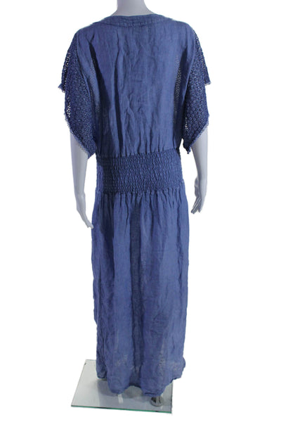 Sunday Tropez Women's Round Neck Short Sleeves Slit Hem Maxi Dress Blue Size S