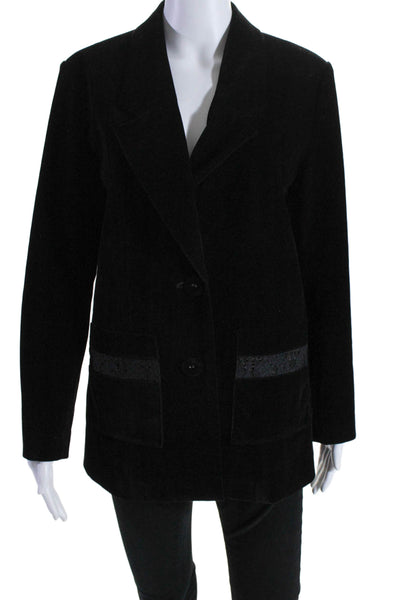 Bellenista Womens Velvet Two Button Wide Lapel Blazer Jacket Black Size Small