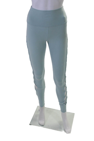 Alo Womens High Elastic Waist Tapered Compression Leggings Light Blue Size XS