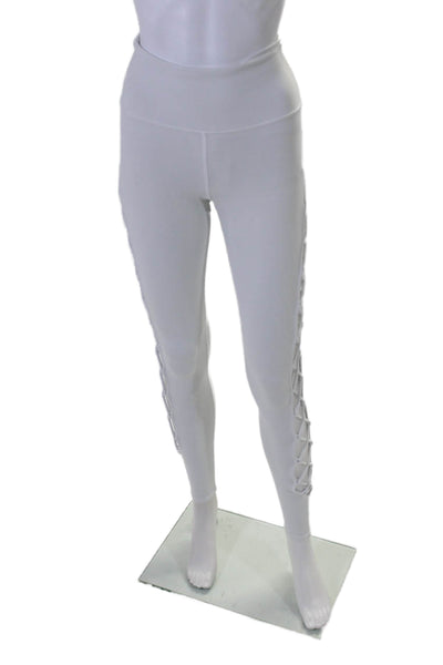 Alo Womens High Elastic Waist Tapered Compression Leggings White Size XS