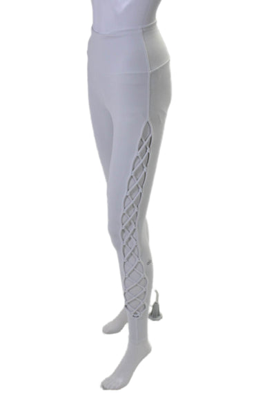 Alo Womens High Elastic Waist Tapered Compression Leggings White Size XS