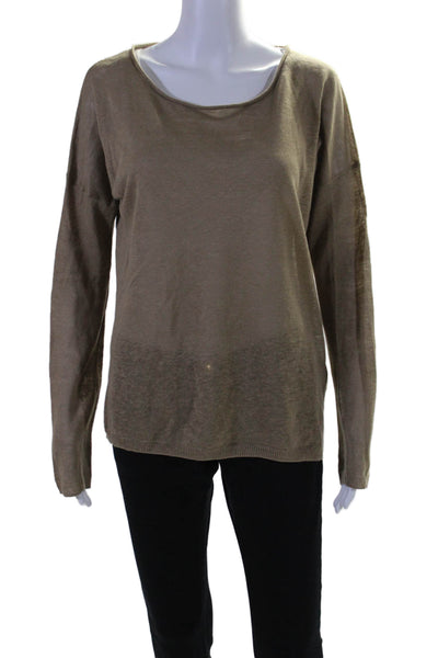 Vince Womens Brown Linen Scoop Neck Long Sleeve Sweater Top Size S