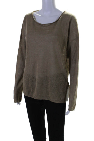 Vince Womens Brown Linen Scoop Neck Long Sleeve Sweater Top Size S