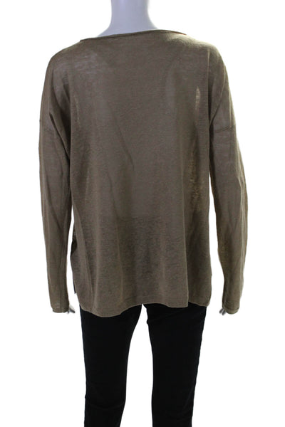 Vince Womens Brown Linen Scoop Neck Long Sleeve Sweater Top Size S