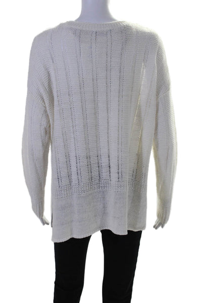 Vince Womens Linen White Open Knit Crew Neck Long Sleeve Sweater Top Size S