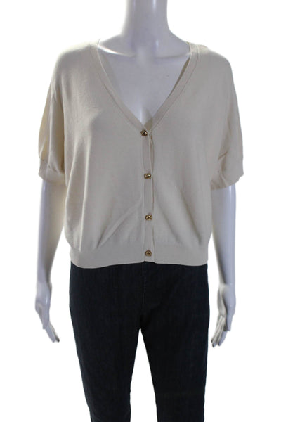 Ba&Sh Womens Cotton Blend V-Neck Short Sleeve Cardigan Sweater Beige Size 1