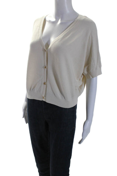 Ba&Sh Womens Cotton Blend V-Neck Short Sleeve Cardigan Sweater Beige Size 1