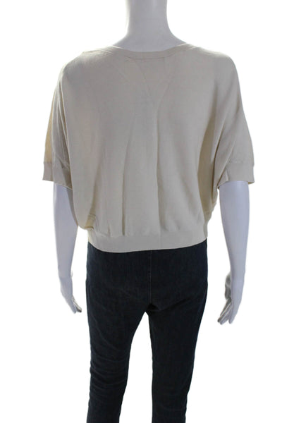 Ba&Sh Womens Cotton Blend V-Neck Short Sleeve Cardigan Sweater Beige Size 1