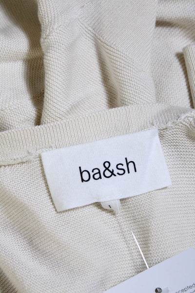 Ba&Sh Womens Cotton Blend V-Neck Short Sleeve Cardigan Sweater Beige Size 1