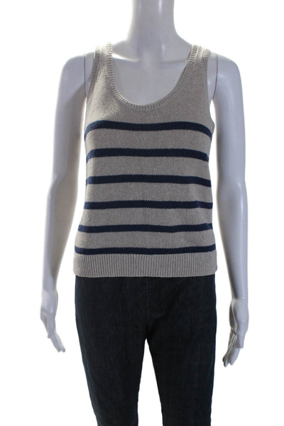 Kule Womens Cotton Blend Striped Round Neck Pullover Knit Tank Top Taupe Size S