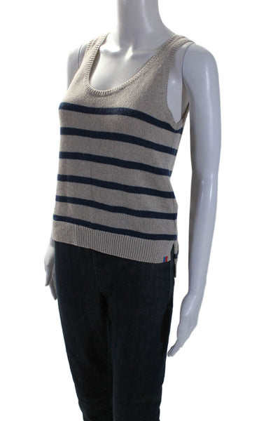 Kule Womens Cotton Blend Striped Round Neck Pullover Knit Tank Top Taupe Size S