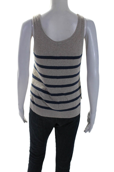 Kule Womens Cotton Blend Striped Round Neck Pullover Knit Tank Top Taupe Size S