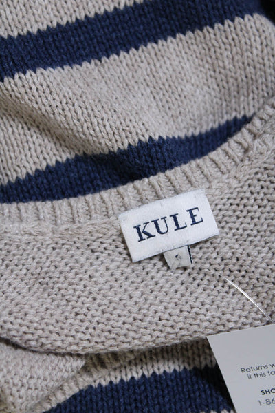 Kule Womens Cotton Blend Striped Round Neck Pullover Knit Tank Top Taupe Size S