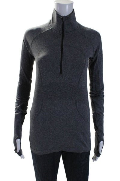 Lululemon Womens High Neck Long Sleeve Half Zip Activewear Top Gray Size 6