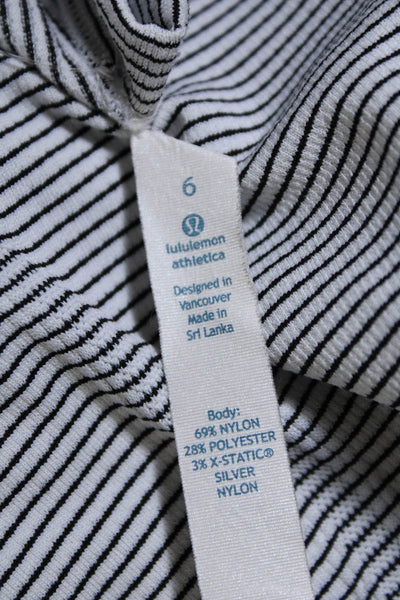 Lululemon Womens Stretch Striped Scoop Neck Long Sleeve T-Shirt Top White Size 6