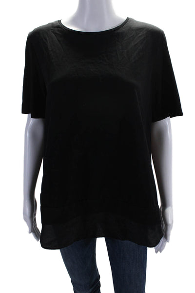 COS Womens Cotton Short Sleeved Flare Layered Round Neck Blouse Top Black Size M