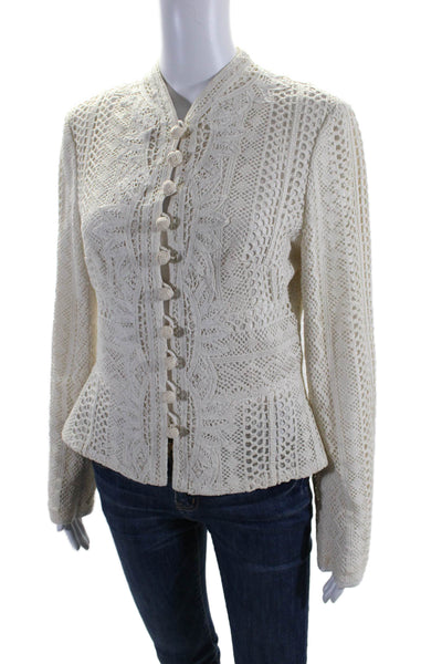 Kay Unger Womens Cotton Lace Silk Lined Button Down Jacket White Size 8