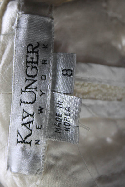 Kay Unger Womens Cotton Lace Silk Lined Button Down Jacket White Size 8