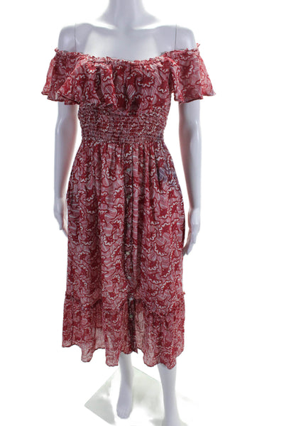 BanjananWomens Floral Print A Line Sun Dress Red White Cotton Size Small