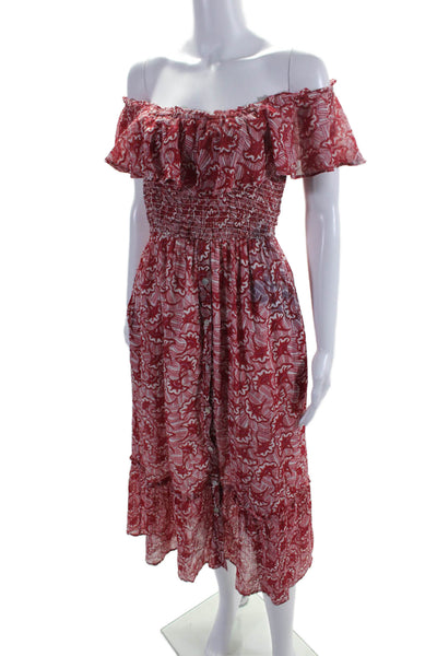 BanjananWomens Floral Print A Line Sun Dress Red White Cotton Size Small