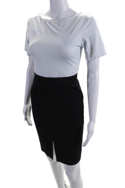 L'Agence Womens Front Slit Knee Length Pencil Skirt Black Cotton Size 2