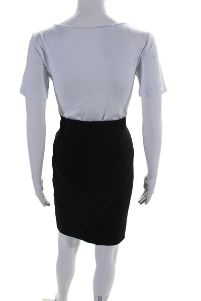 L'Agence Womens Front Slit Knee Length Pencil Skirt Black Cotton Size 2