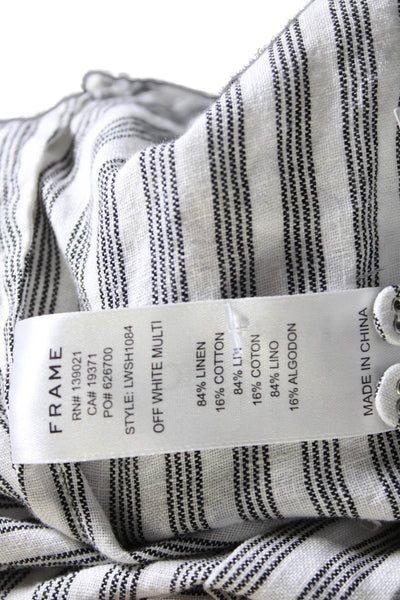 Frame Womens Linen Striped Button Down Shirt Off White Black Size Extra Small