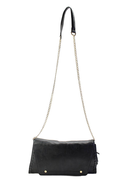 Big Buddha Womens Vegan Leather Chain Strap Snap Closure Shoulder Bag Black