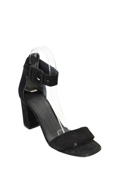 Vince Womens Suede Peep Toe Ankle Strap Block Heels Black Size 7