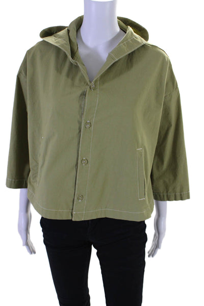 L'Agence Womens Cotton Hooded Button Down Cropped Shacket Jacket Lime Green S