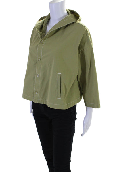 L'Agence Womens Cotton Hooded Button Down Cropped Shacket Jacket Lime Green S