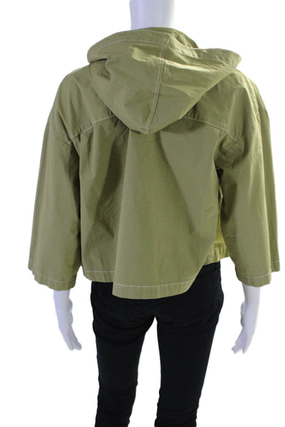 L'Agence Womens Cotton Hooded Button Down Cropped Shacket Jacket Lime Green S